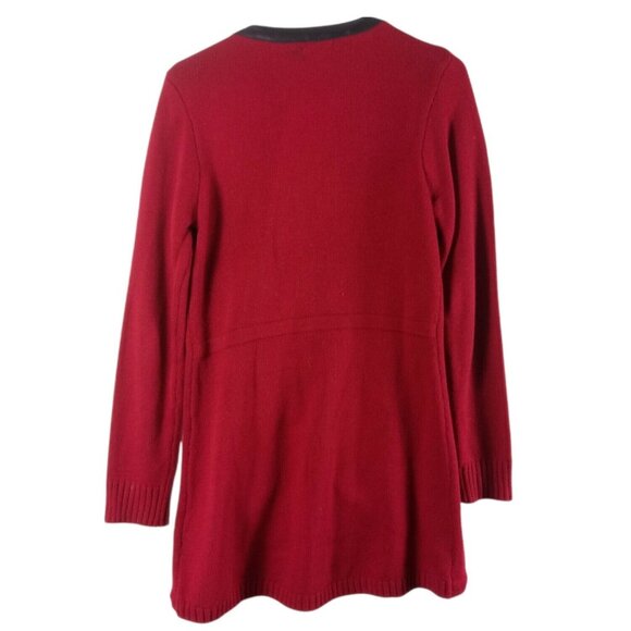 Red Venus Zipper Front Cardigan With Faux Leather Trim Womens Medium Edgy Chic - Picture 6 of 6